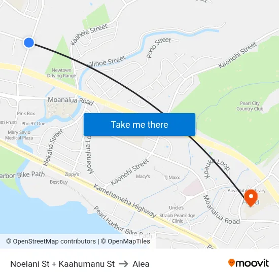 Noelani St + Kaahumanu St to Aiea map