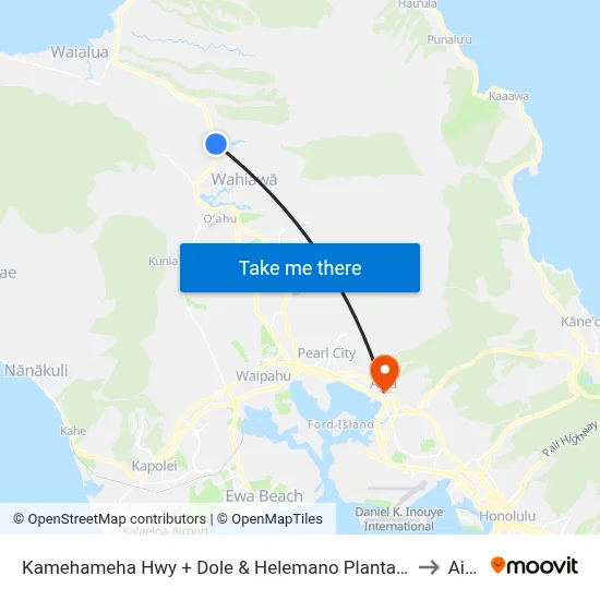 Kamehameha Hwy + Dole & Helemano Plantations to Aiea map