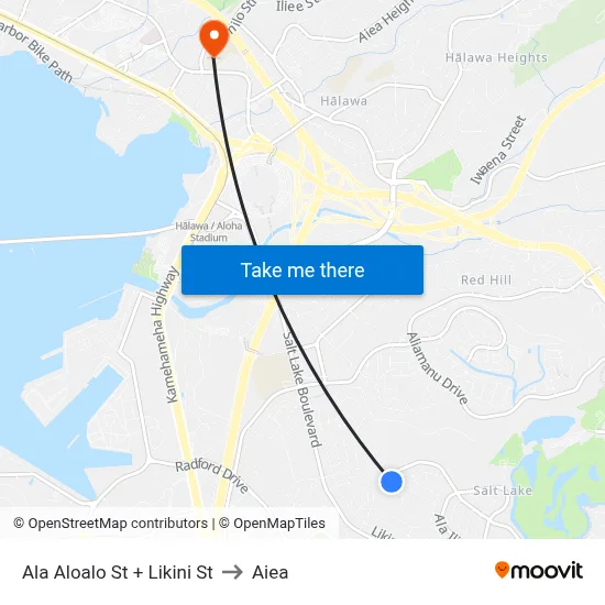 Ala Aloalo St + Likini St to Aiea map