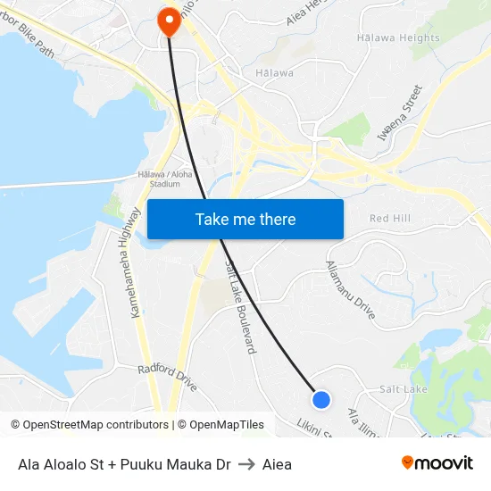 Ala Aloalo St + Puuku Mauka Dr to Aiea map