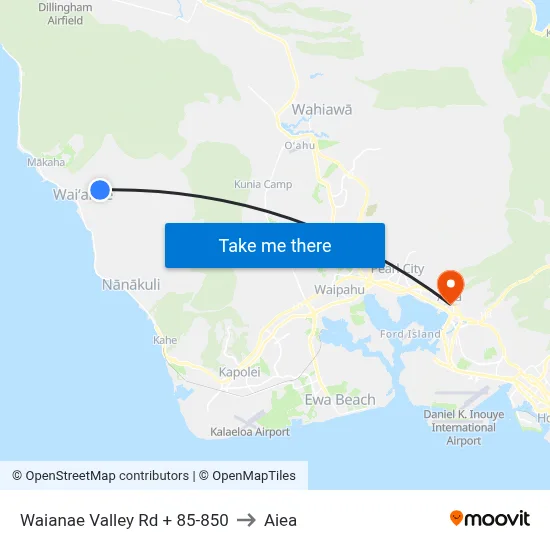 Waianae Valley Rd + 85-850 to Aiea map