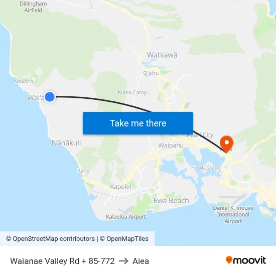 Waianae Valley Rd + 85-772 to Aiea map