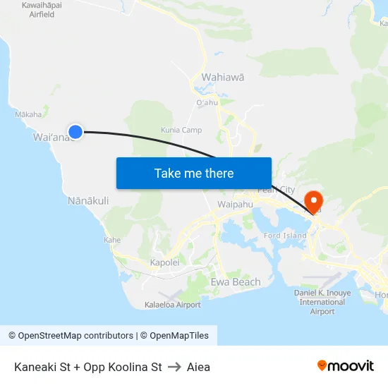 Kaneaki St + Opp Koolina St to Aiea map