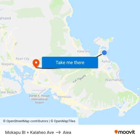 Mokapu Bl + Kalaheo Ave to Aiea map