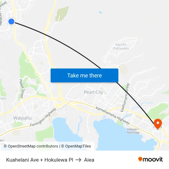 Kuahelani Ave + Hokulewa Pl to Aiea map