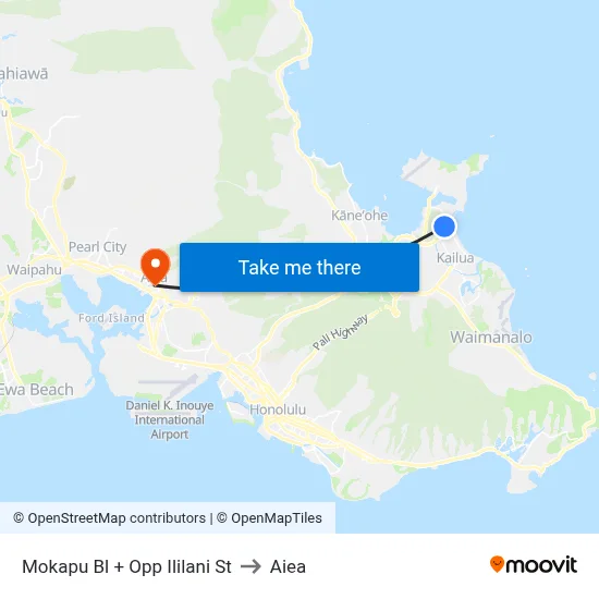 Mokapu Bl + Opp Ililani St to Aiea map