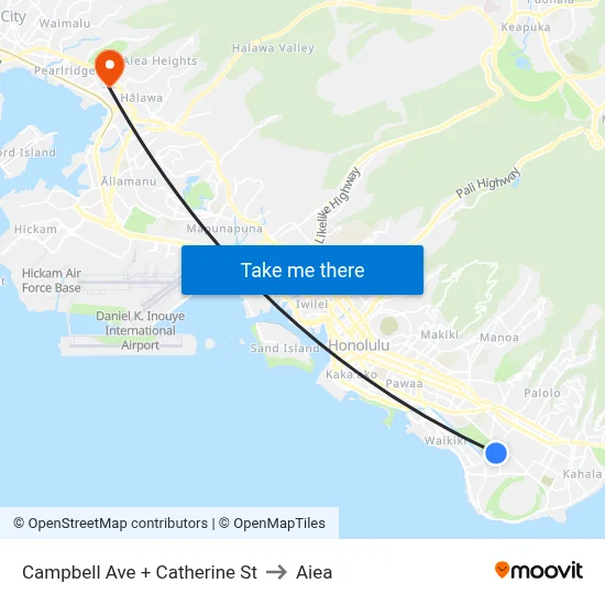 Campbell Ave + Catherine St to Aiea map