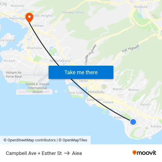 Campbell Ave + Esther St to Aiea map