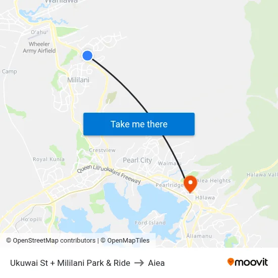 Ukuwai St + Mililani Park & Ride to Aiea map