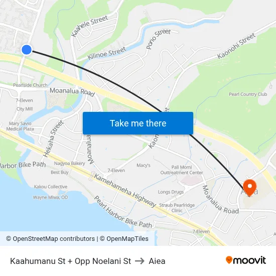Kaahumanu St + Opp Noelani St to Aiea map