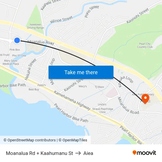 Moanalua Rd + Kaahumanu St to Aiea map