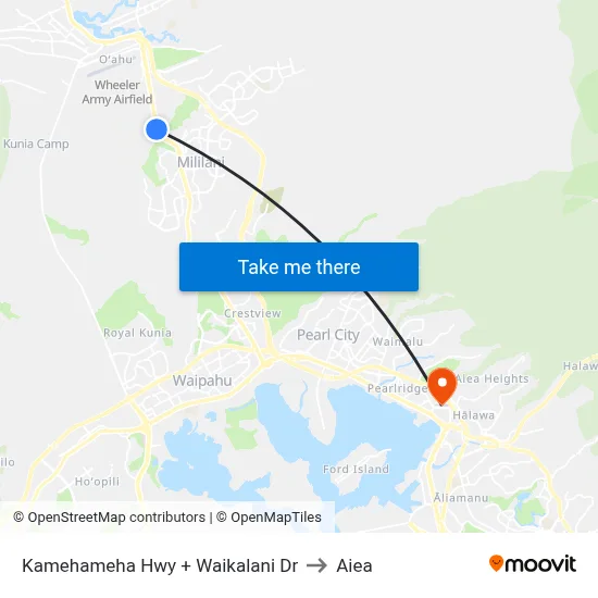 Kamehameha Hwy + Waikalani Dr to Aiea map