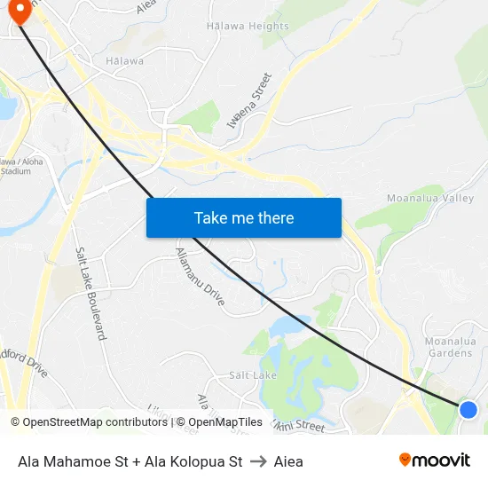 Ala Mahamoe St + Ala Kolopua St to Aiea map