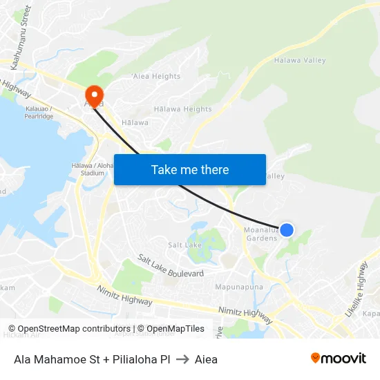 Ala Mahamoe St + Pilialoha Pl to Aiea map