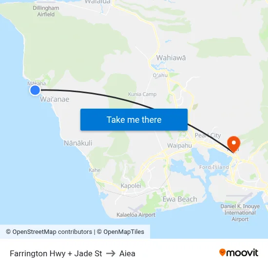 Farrington Hwy + Jade St to Aiea map