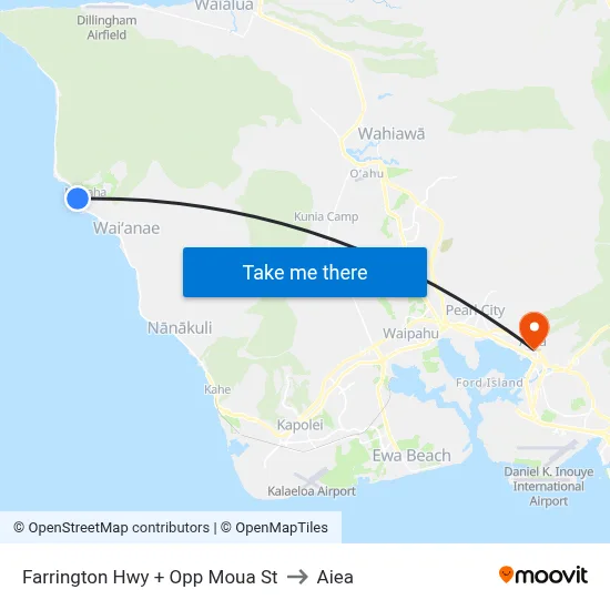 Farrington Hwy + Opp Moua St to Aiea map