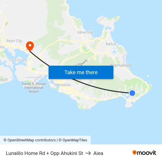 Lunalilo Home Rd + Opp Ahukini St to Aiea map