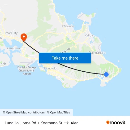 Lunalilo Home Rd + Koamano St to Aiea map