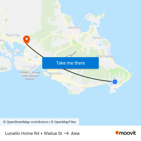 Lunalilo Home Rd + Wailua St to Aiea map