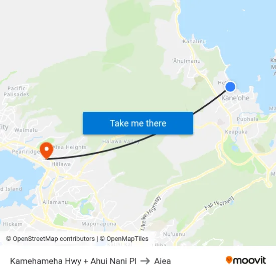 Kamehameha Hwy + Ahui Nani Pl to Aiea map