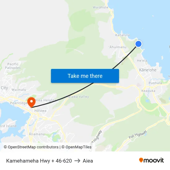 Kamehameha Hwy + 46-620 to Aiea map