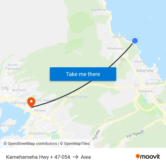 Kamehameha Hwy + 47-054 to Aiea map
