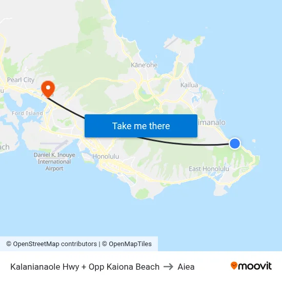 Kalanianaole Hwy + Opp Kaiona Beach to Aiea map