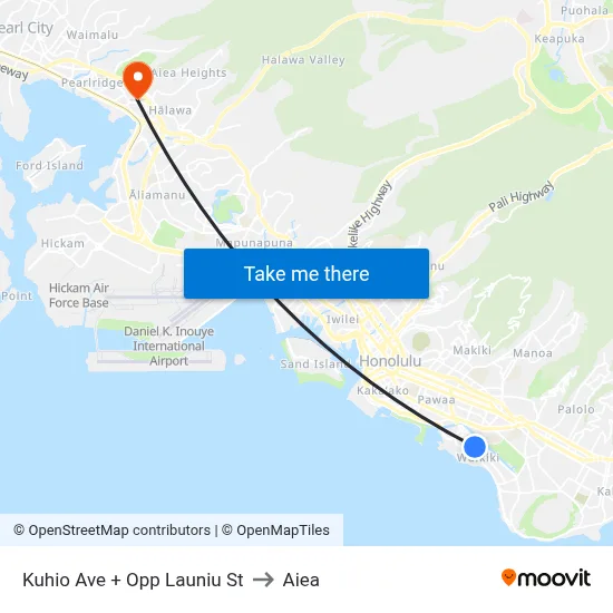 Kuhio Ave + Opp Launiu St to Aiea map