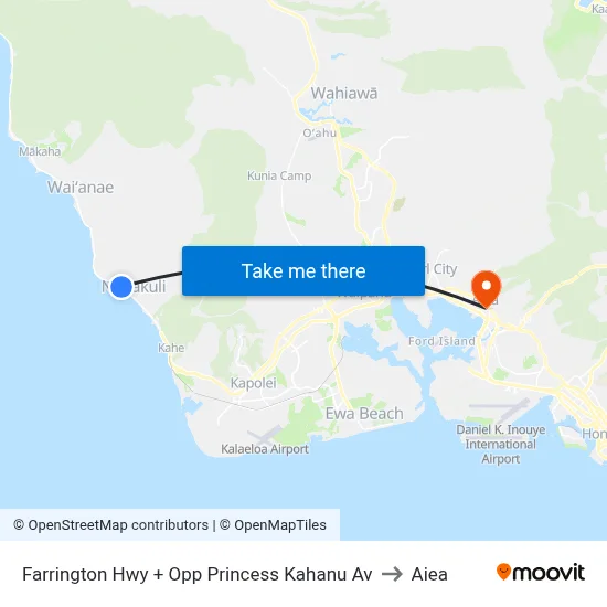 Farrington Hwy + Opp Princess Kahanu Av to Aiea map