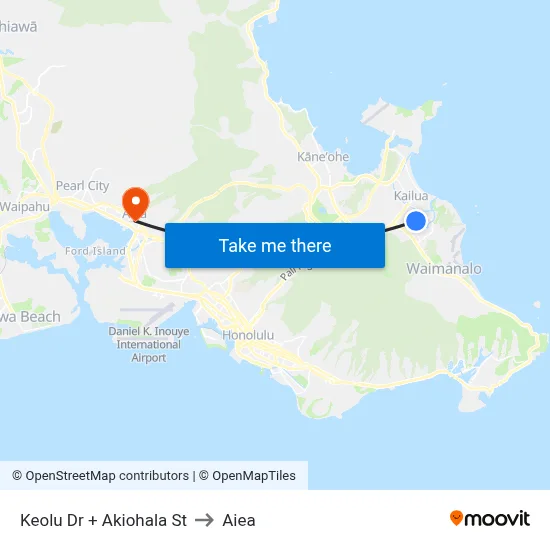 Keolu Dr + Akiohala St to Aiea map