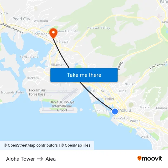 Aloha Tower to Aiea map