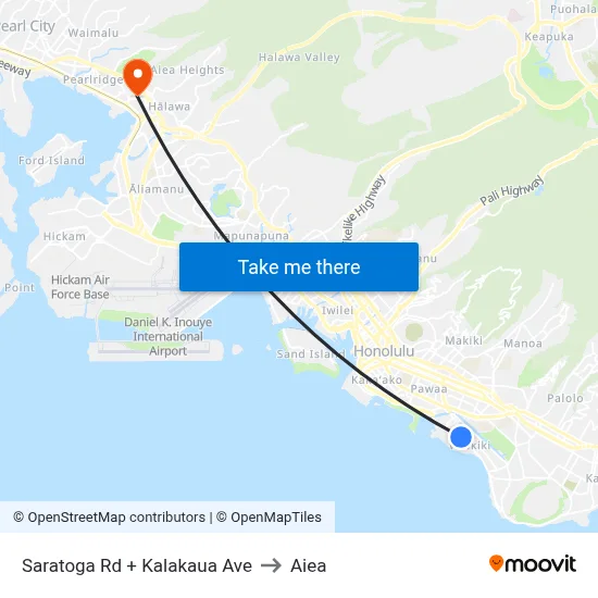 Saratoga Rd + Kalakaua Ave to Aiea map