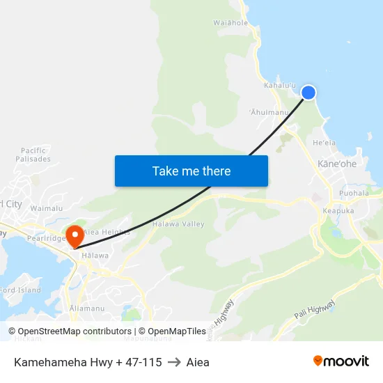 Kamehameha Hwy + 47-115 to Aiea map