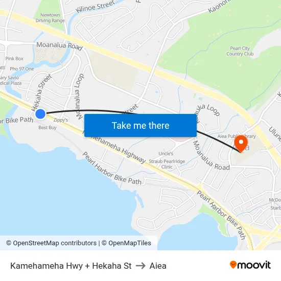 Kamehameha Hwy + Hekaha St to Aiea map