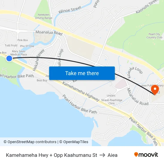 Kamehameha Hwy + Opp Kaahumanu St to Aiea map