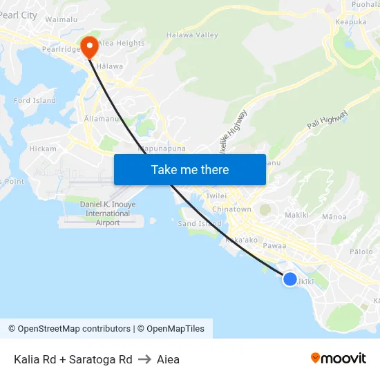 Kalia Rd + Saratoga Rd to Aiea map