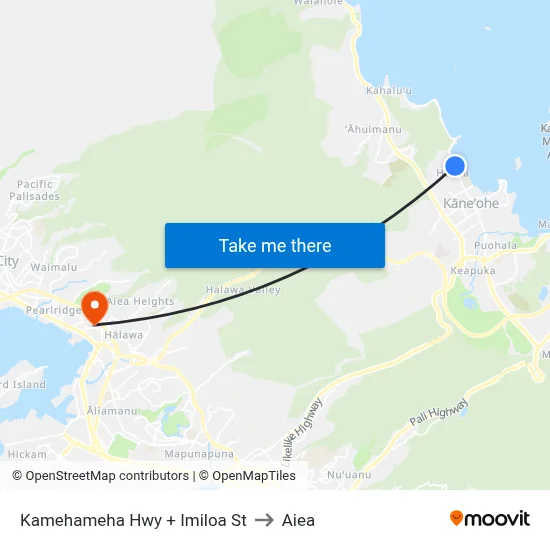 Kamehameha Hwy + Imiloa St to Aiea map