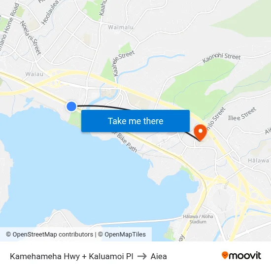 Kamehameha Hwy + Kaluamoi Pl to Aiea map