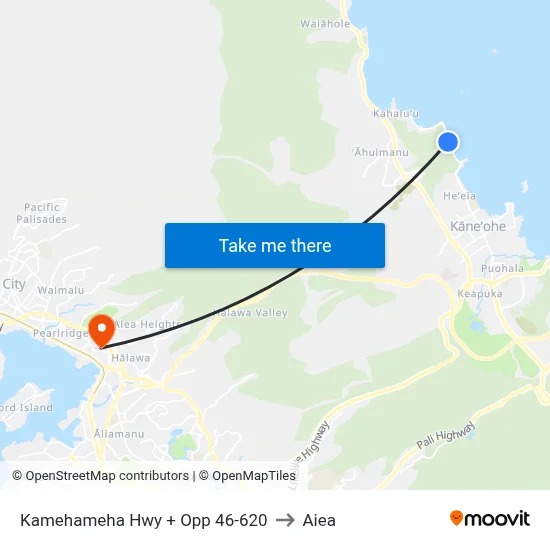 Kamehameha Hwy + Opp 46-620 to Aiea map