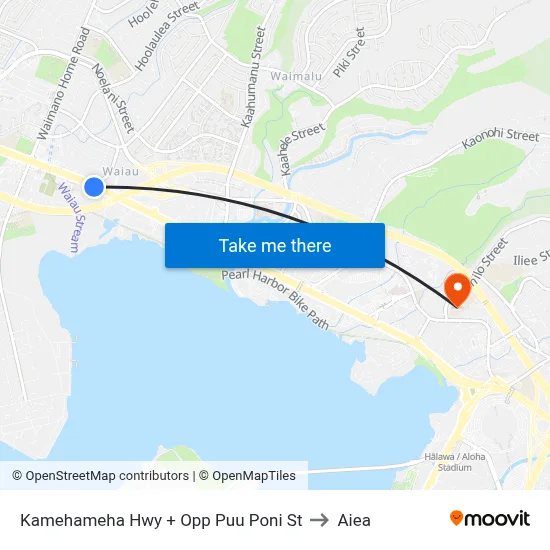Kamehameha Hwy + Opp Puu Poni St to Aiea map