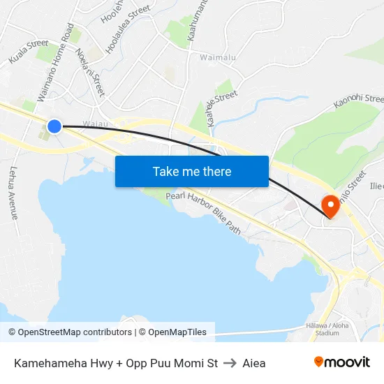 Kamehameha Hwy + Opp Puu Momi St to Aiea map