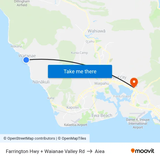 Farrington Hwy + Waianae Valley Rd to Aiea map