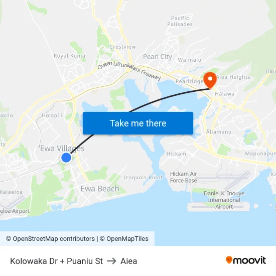 Kolowaka Dr + Puaniu St to Aiea map