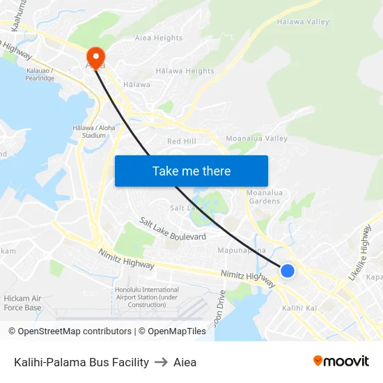 Kalihi-Palama Bus Facility to Aiea map