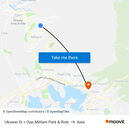 Ukuwai St + Opp Mililani Park & Ride to Aiea map