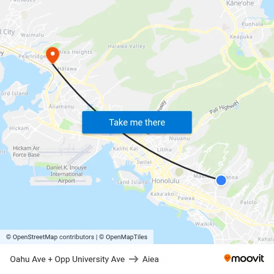 Oahu Ave + Opp University Ave to Aiea map