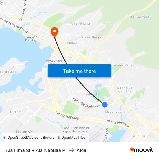 Ala Ilima St + Ala Napuaa Pl to Aiea map