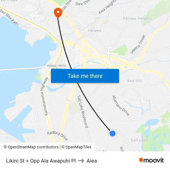 Likini St + Opp Ala Awapuhi Pl to Aiea map