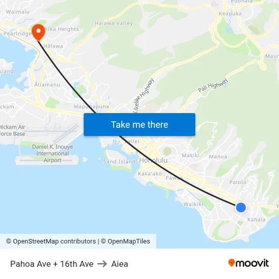 Pahoa Ave + 16th Ave to Aiea map