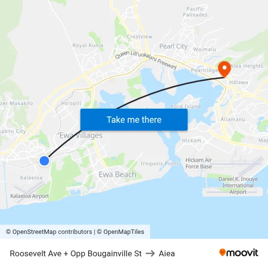 Roosevelt Ave + Opp Bougainville St to Aiea map
